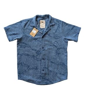 OAS Cuba Terry Shirt - Wavy Cotton Men's sz M 7003-38 Woven Vacation Blue Summer